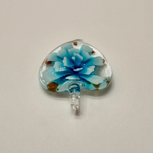 Blue Ombré Flower in Hand-Blown Glass Heart Implosion Art Glass Necklace Pendant - Picture 5 of 6